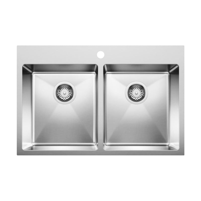Blanco Quatrus R15 31-in 50/50 Double Bowl Dual Mount Stainless Steel Kitchen Sink K7
