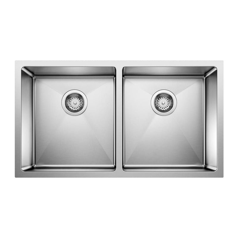 Blanco Quatrus R15 32-in 50/50 Double Bowl Undermount Stainless Steel Kitchen Sink I7