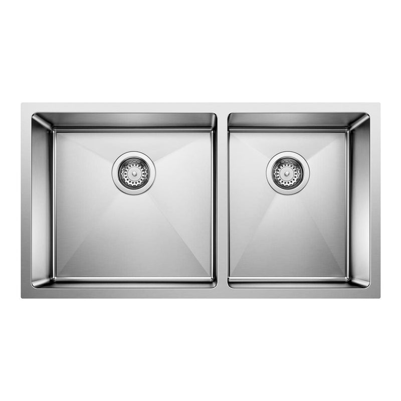 Blanco Quatrus R15 33-in 60/40 Double Bowl Undermount Stainless Steel Kitchen Sink V1