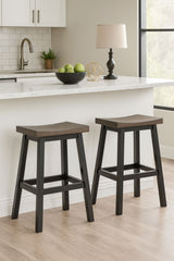 Brassex Arnold Oak/Dark Grey Counter/Bar Stool with Back Rest, 2-pc
