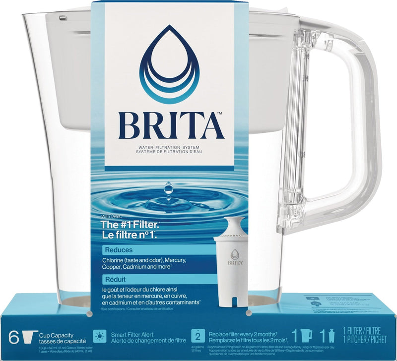 Brita Denali Water Filter Pitcher with Standard Filter, BPA Free, 6 Cup Capacity, White L7