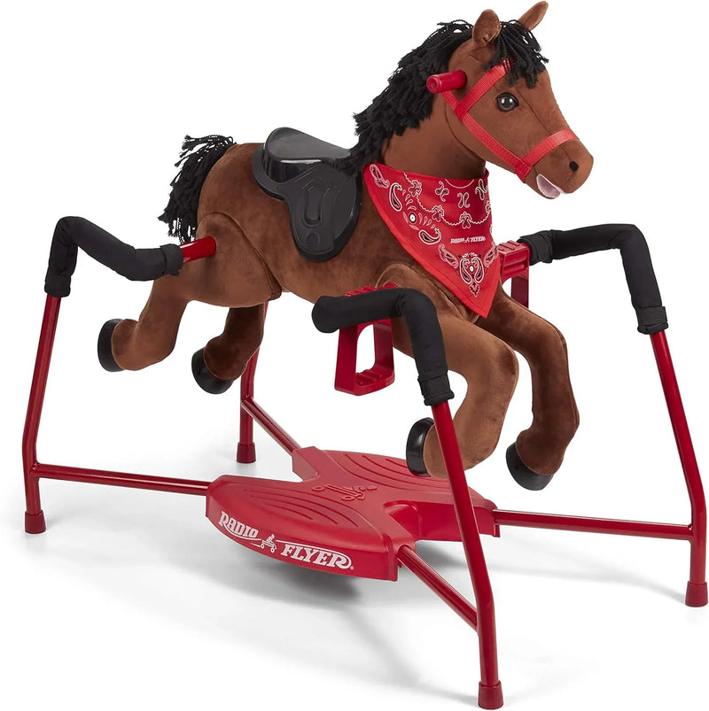 Brown plush interactive riding horse J6