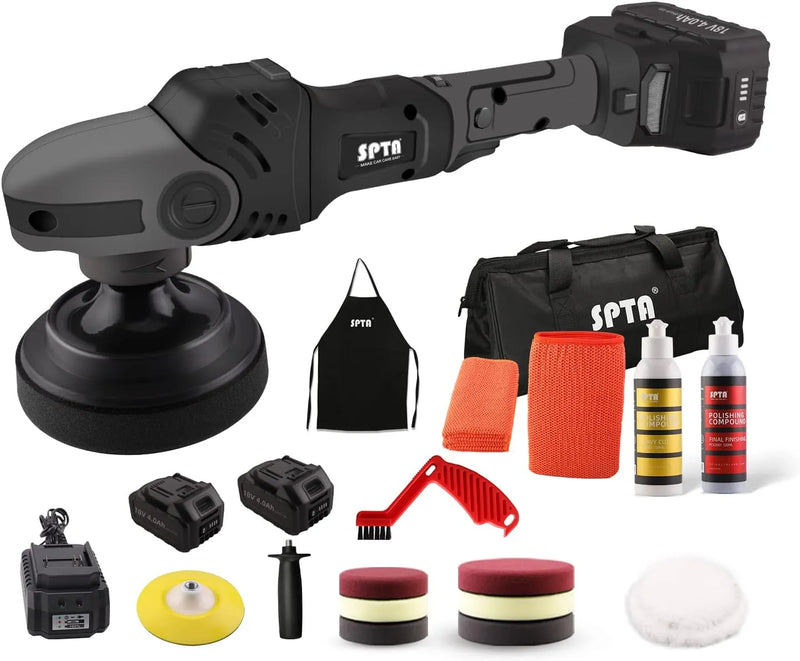 Buffer Polisher, 18V Cordless Rotary Polisher, 4Inch & 5Inch Car Polisher with 7 Variable Speed 2Pcs 4.0Ah Battery, 2 Backing Plate, 6 Polishing Pads, 2 Wool Pads for Car Polishing and Waxing Q9