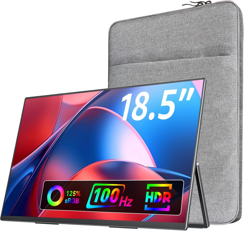Large Portable Monitor-18.5 Inch Computer Gaming Display 100Hz 125% sRGB FHD 1080P USB-C HDMI IPS Screen for Laptop Mac Surface PC PS4/PS5 Xbox Built-in Kickstand, Speakers, VESA Mountable O7