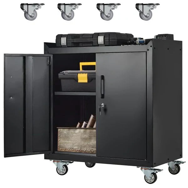 Garage Storage Cabinet with Wheels, 2 Door Tool Cabinet with Adjustable Shelves, Metal Lockable Tool Cabinet, Rolling Tool Chest for Home, 34 H x 30.3 L x 18 W, Assembly Required M2