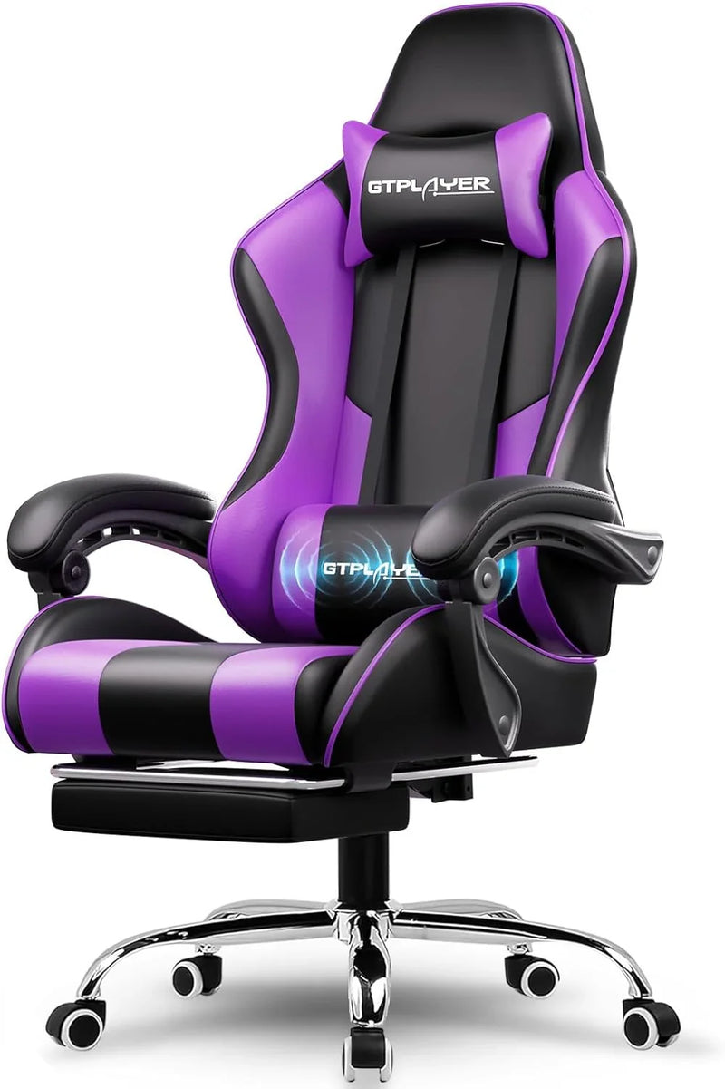 Gaming Chair with Footrest and Lumbar Support – Ergonomic Computer Chair with Headrest, 360° Swivel, Height Adjustable, White R5