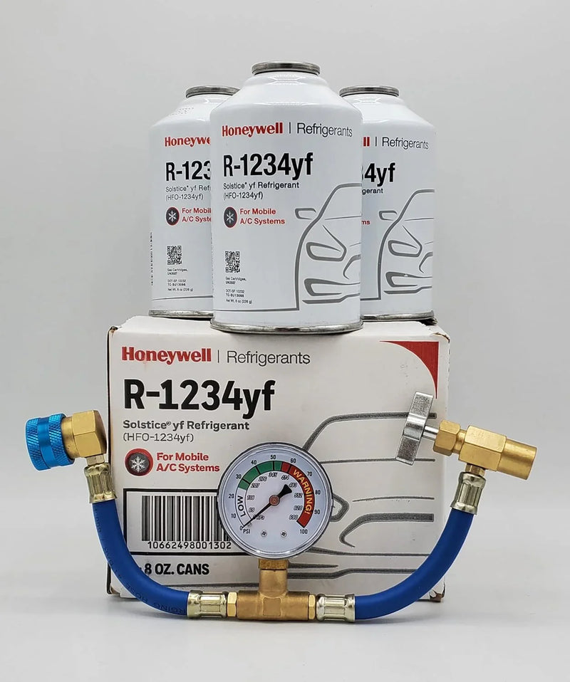Refrigerant (3 Freon Cans) & HD Brass Can Tap with Gauge-Honey Well D1
