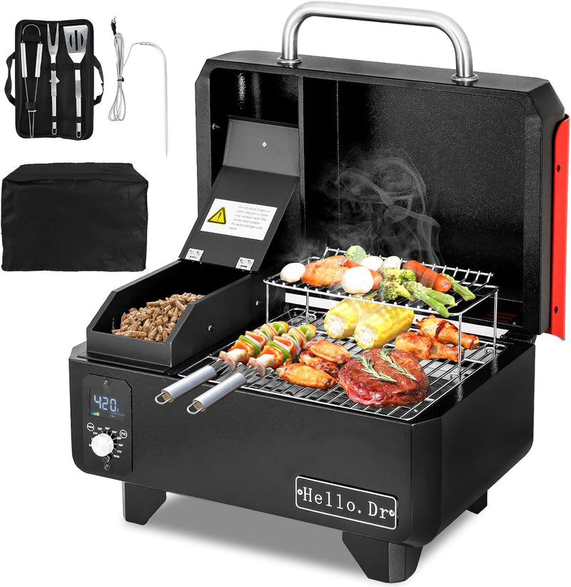 Portable Wood Pellet Grill and Smoker,Electric Outdoor 8 in 1 Tabletop Grills for RV Camping Tailgating RV Cooking BBQ, Intelligent Temperature Control and Superheated Steam Technology A8