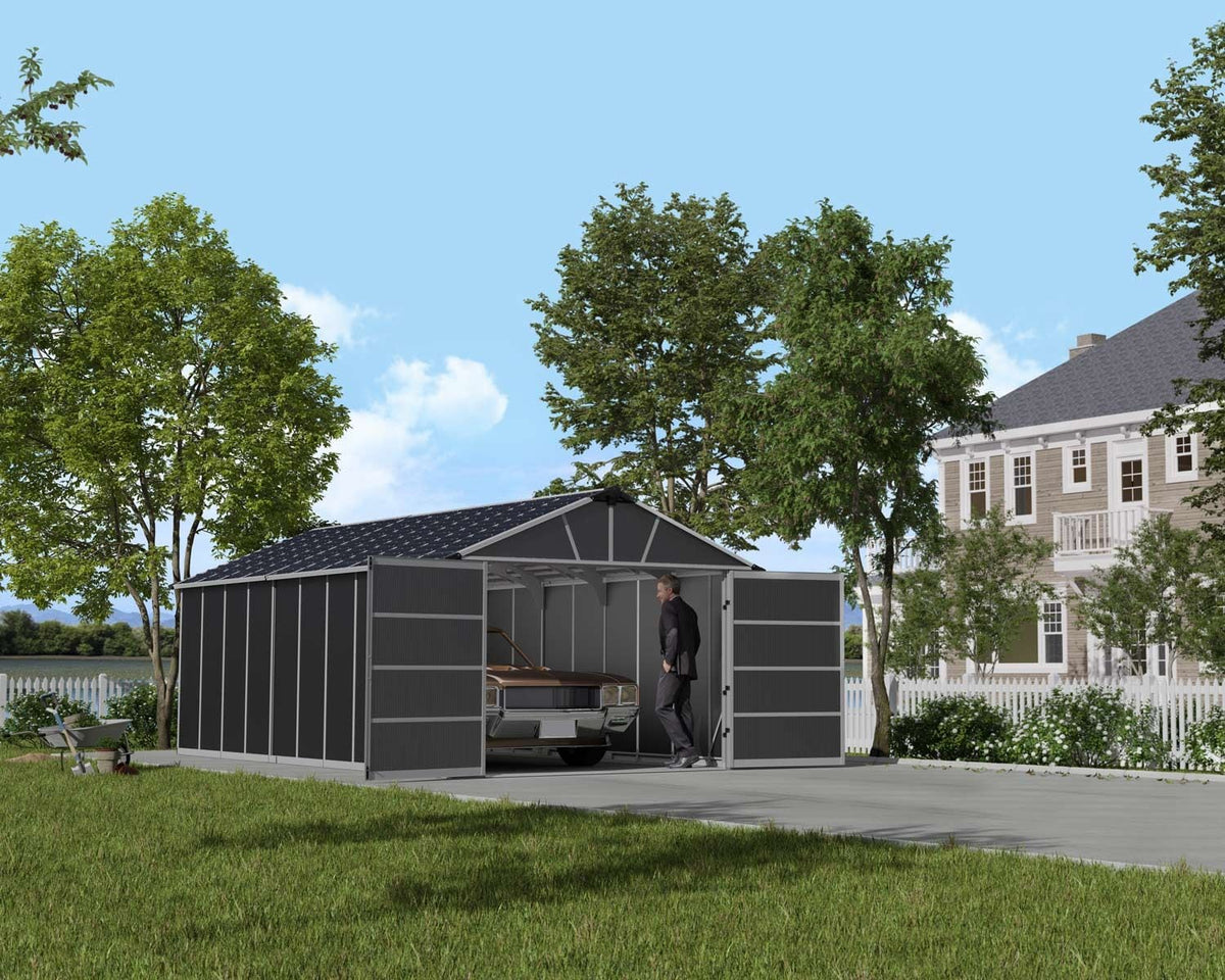 CANOPIA by Palram Yukon 2-Door Car Garage/Utility Storage Shed Kit, Dark Grey, 11x21-ft