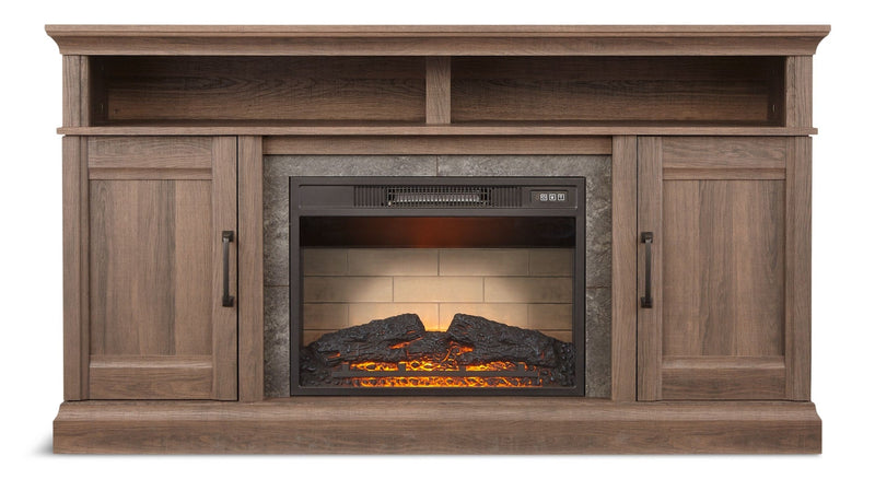 CANVAS Abbotsford Media Console Electric Fireplace TV Stand, 60-in, 1400W, Includes Remote Control, Brown D0