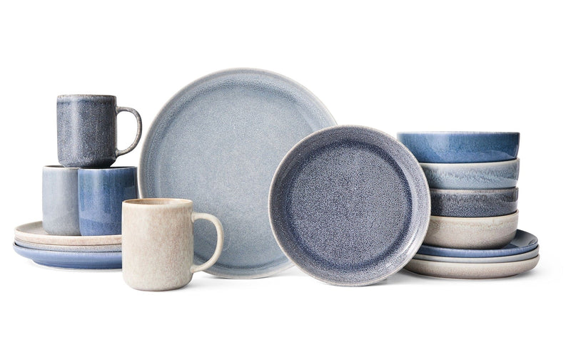 CANVAS Agora 4-Tone Stoneware Dinnerware Set with Mugs, Serves 4, 16-pc, Coastal Blue K1