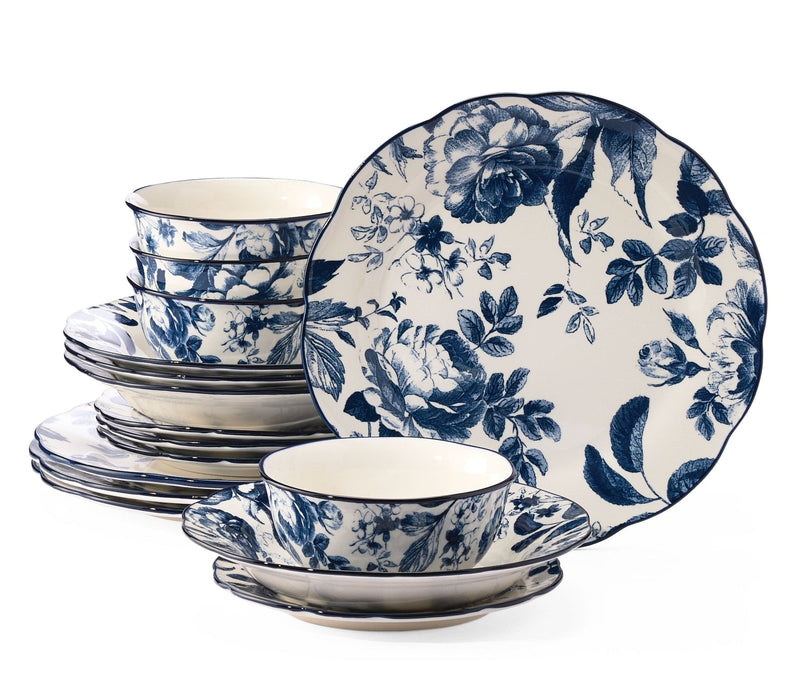 CANVAS Augusta Stoneware Dinnerware Set, Serves 4, 16-pc, Blue Floral G3