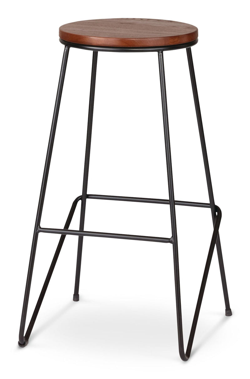 CANVAS Axel Round Metal & Solid Wood Top Counter Stool Armless Backless, Black/Brown D3