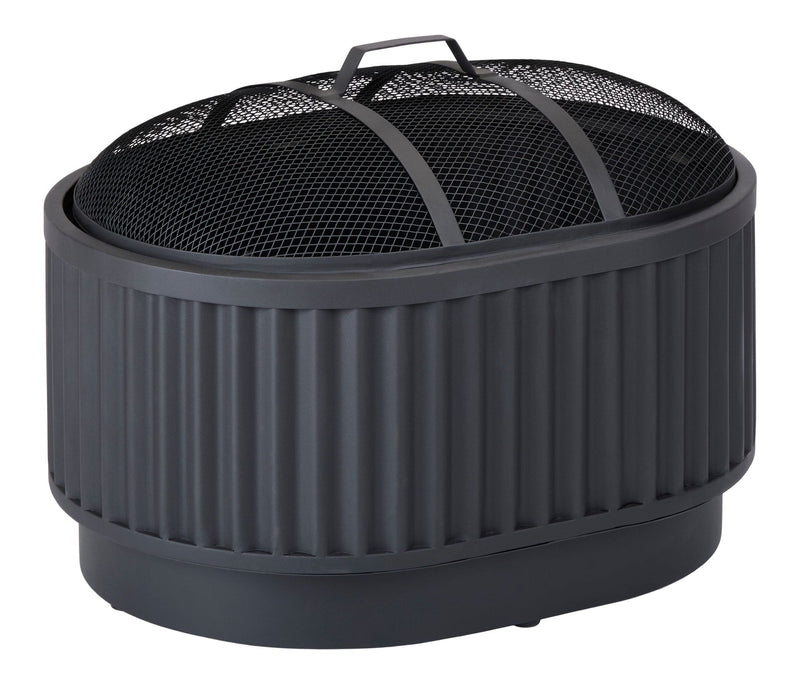 CANVAS Barbeau Oval Outdoor Fluted Wood Firepit, 28-in, Black O0