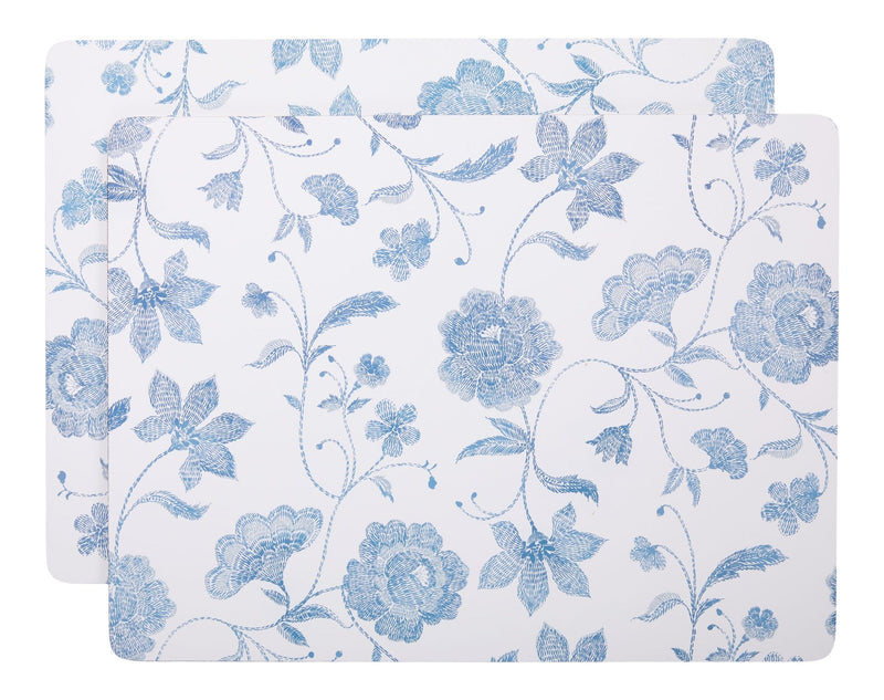CANVAS Blue Floral Rectangle Cork Placemat Set, Multi-Coloured, 11-in x 15-in, 2-pk O8