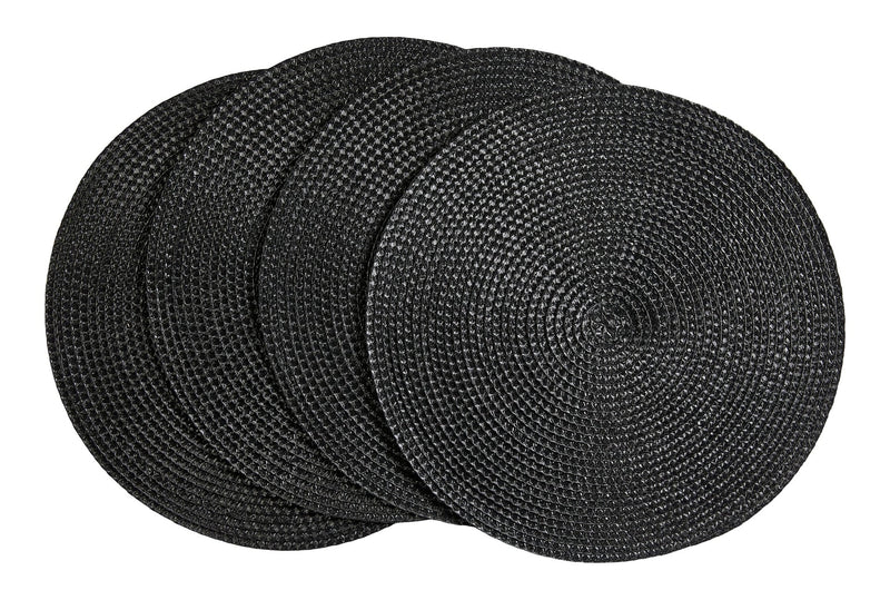 CANVAS Braided Round Placemats, Black, 15-in Diameter, 4-pk E8