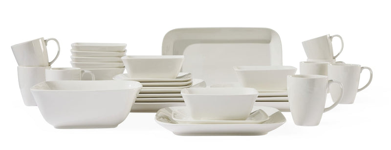 CANVAS Cornerbrook Square Stoneware Dinnerware Set with Serveware, Serves 8, 34-pc, Warm White V3