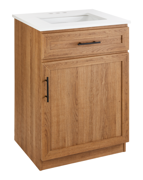 CANVAS Danville Single Door Single Sink Stone Top Bathroom Vanity, Honey Oak, 24-in D3