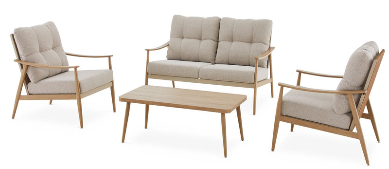 CANVAS Elmvale Outdoor Patio Conversation Set with Rattan Back and Tufted Cushions, Tan, 4-pc K8