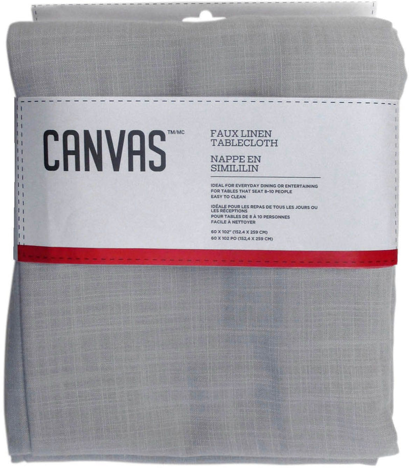 CANVAS Faux Linen Rectangle Tablecloth, 60-in x 102-in, Light Grey K2
