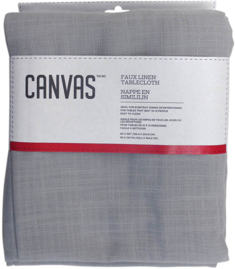 CANVAS Faux Linen Rectangle Tablecloth, 60-in x 120-in, Light Grey J1