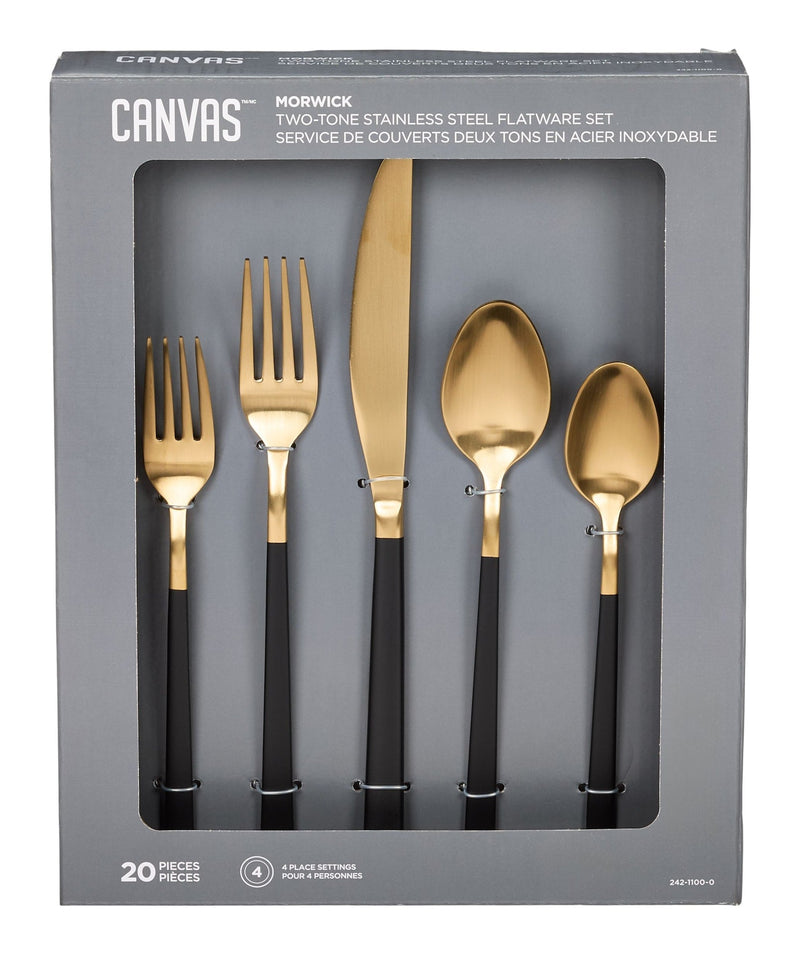 CANVAS Flatware Set, Serves 4, 20-pc, Black & Gold Q7