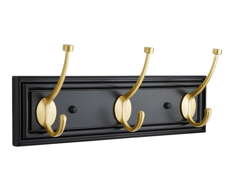 CANVAS Galena Stainless Steel 3-Hook Rail, Black/Brass, 16-in V3