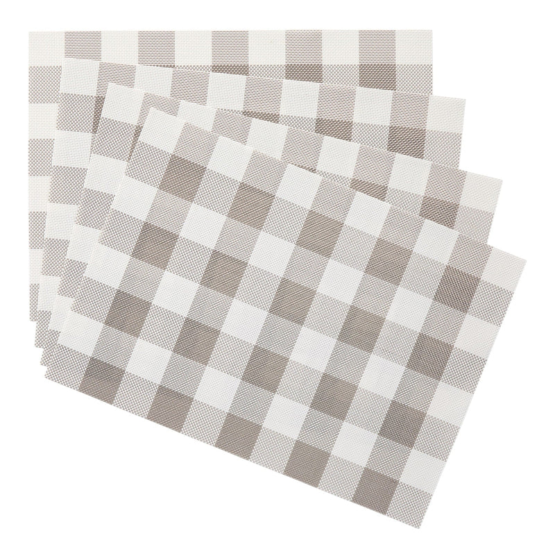 CANVAS Gingham Plaid Checkered Rectangle Placemat, Silver/Ivory, 13-in x 18-in, 4-pk D5
