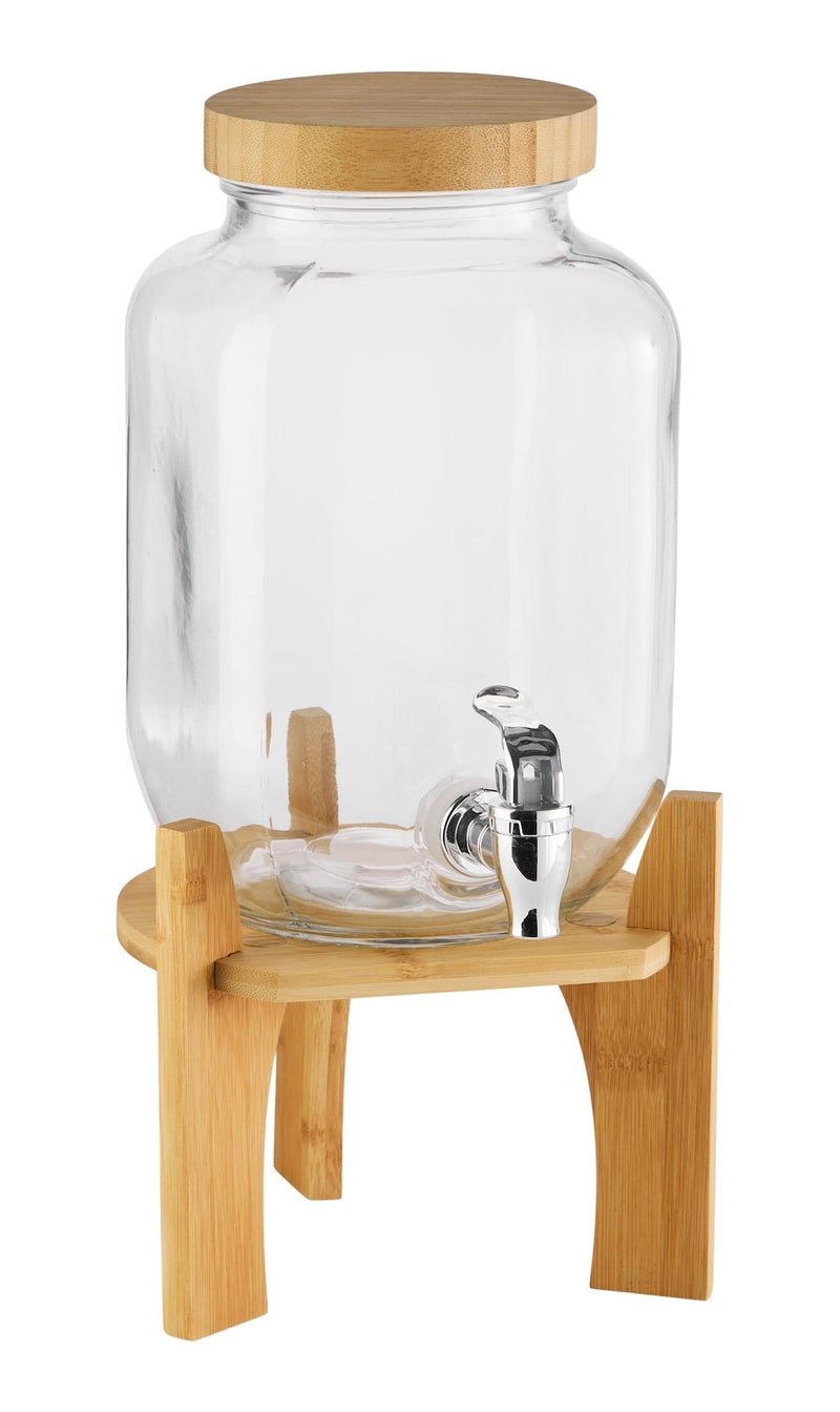CANVAS Glass Drink Dispenser, 4-L, with Bamboo Stand & Lid W8