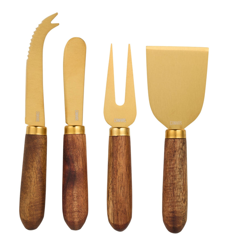 CANVAS Gold & Wood Cheese Knives with Wooden Handle X7