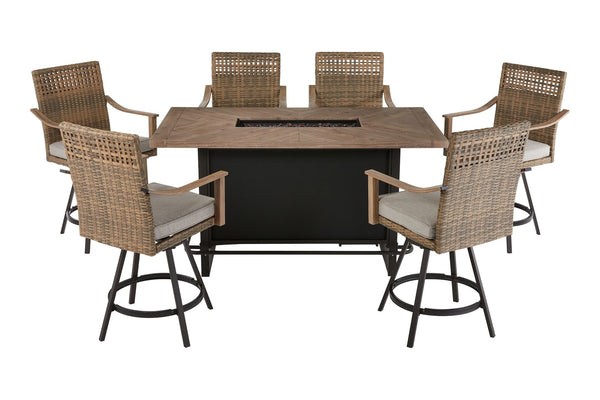 CANVAS Granville Fire Outdoor Dining Set with Water/Stain/Fade-Resistant Cushions, 7-pc E1