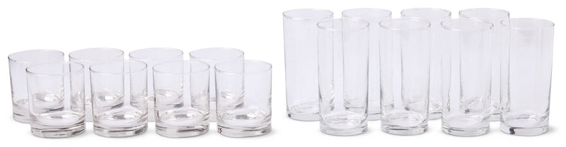 CANVAS Heavy Base Glassware Tumbler Set, Clear, 11 oz & 15 oz, 16-pc D6