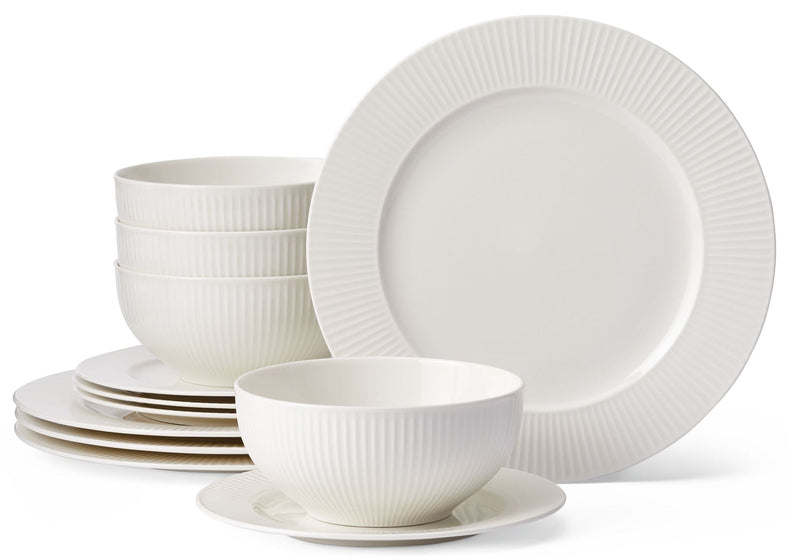 CANVAS Highbury Ribbed New Bone Dinnerware Set, Serves 4, 12-pc, White Z7