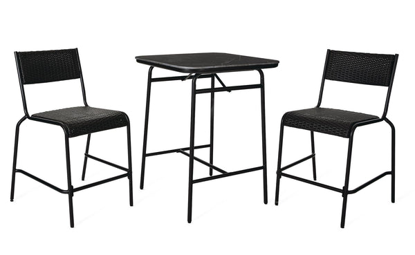 CANVAS Kensington Outdoor Patio High Dining Set with Stone Table Top, Black, 3-pc V7