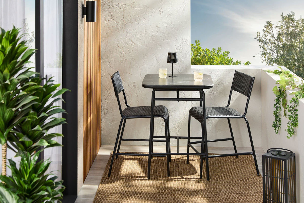 CANVAS Kensington Outdoor Patio High Dining Set with Stone Table Top, Black, 3-pc