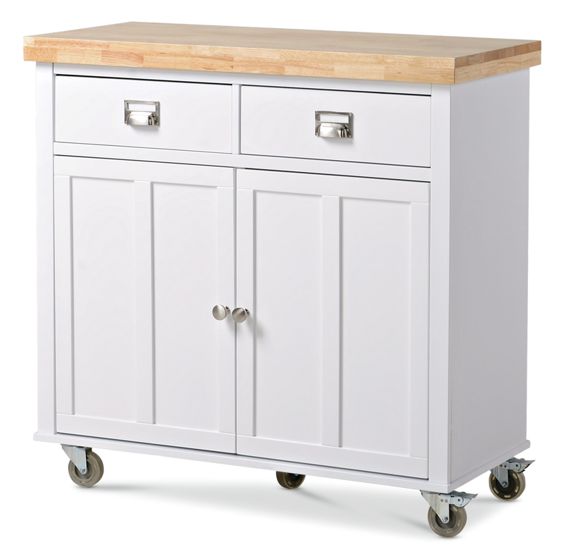 CANVAS Mayfield Wood Top Kitchen Utility Storage Cart/Island With Locking Wheels, White K4