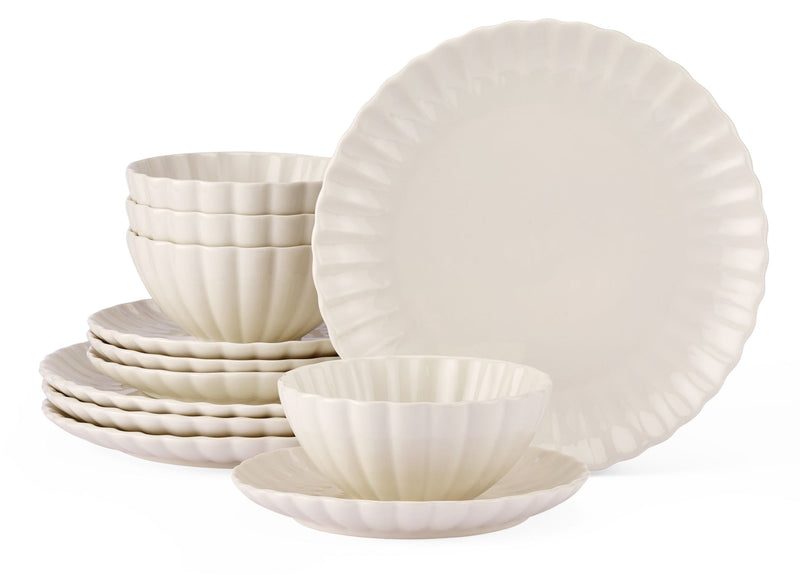 CANVAS Odessa Scalloped Porcelain Dinnerware Set, 12-pc, White Y3