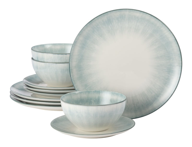 CANVAS Porcelain Dinnerware Set, Serves 4, 12-pc, Sage Green Pad Print J5