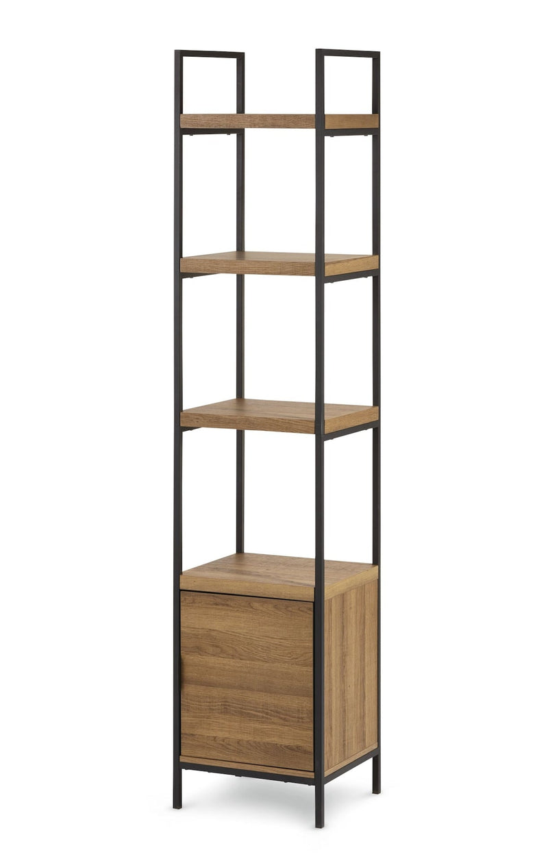 CANVAS Robson 4-Tier Metal Frame Narrow Bookcase With Storage Door, Oak Finish K0