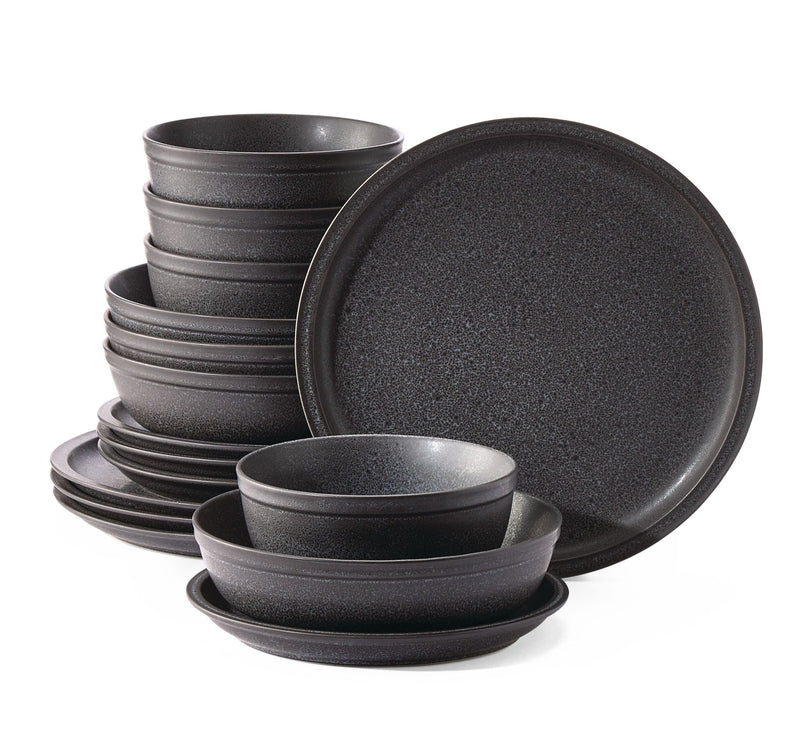 CANVAS Varennes Stoneware Dinnerware Set, Serves 4, 16-pc, Black Reactive Glaze V9
