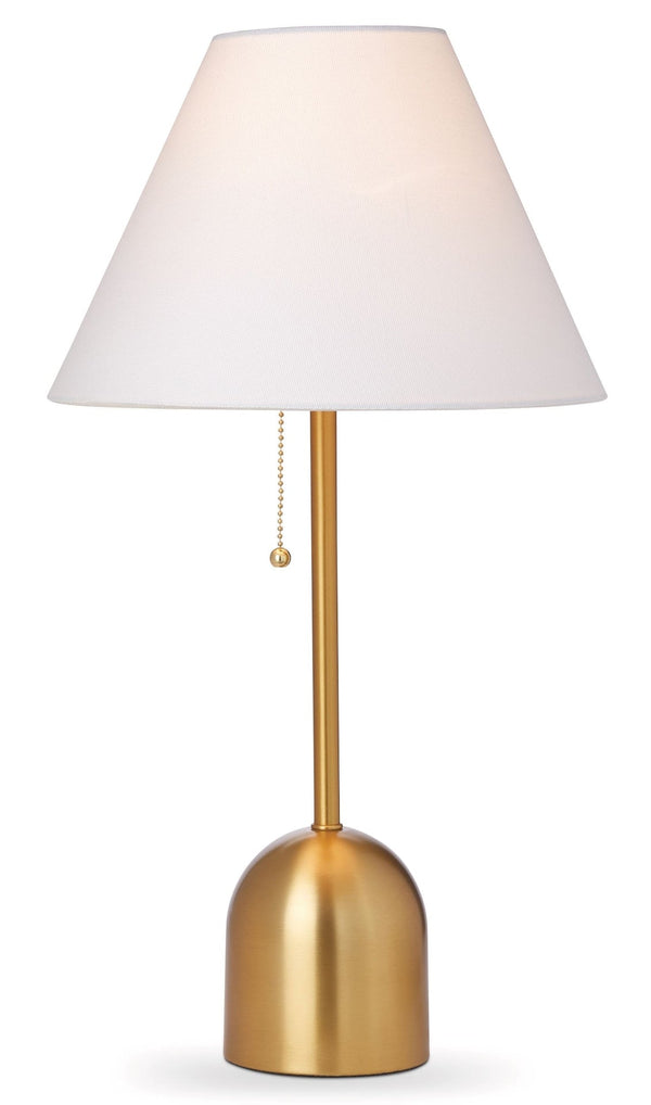 CANVAS White Linen Cone Shade Table Lamp, 22-in, Antique Brass D5