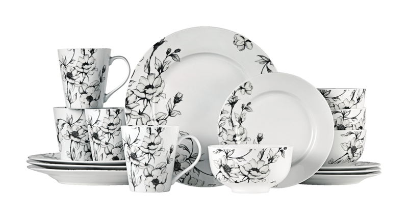 CANVAS Wild Rose Porcelain Dinnerware Set, Serves 4, 16-pc, White I9