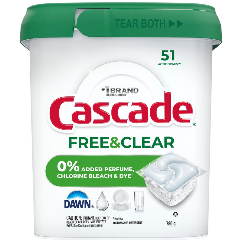 Cascade Free & Clear ActionPacs Dishwasher Detergent Pods, Unscented, 51-pk Y9
