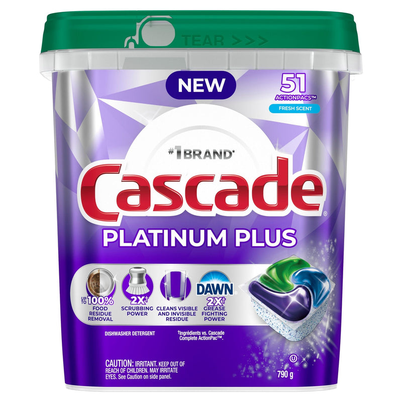 Cascade Platinum Plus ActionPacs Dishwasher Detergent Pods, Fresh, 51-pk E3