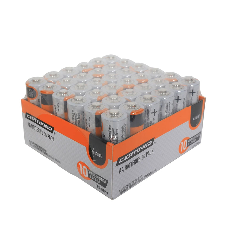 Certified AA Alkaline Battery Set, All Purpose, Long Shelf Life, 36-pk D7
