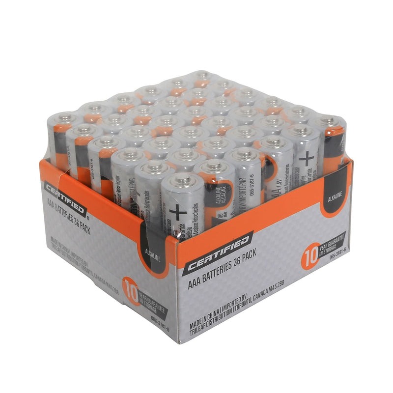 Certified AAA Alkaline Battery Set, All Purpose, Long Shelf Life, 36-pk D0