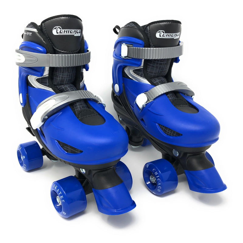 Chicago Skates Kids' Adjustable Quad Rollerblades Bundle, Blue U1