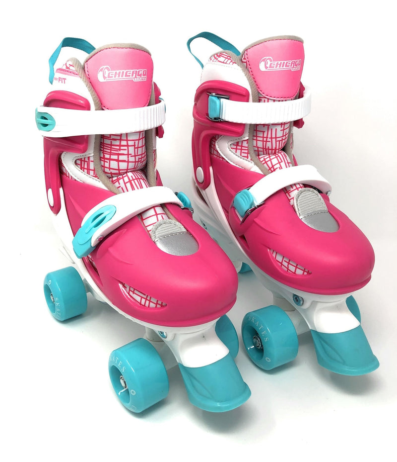Chicago Skates Kids' Adjustable Quad Rollerblades Bundle, Pink H3