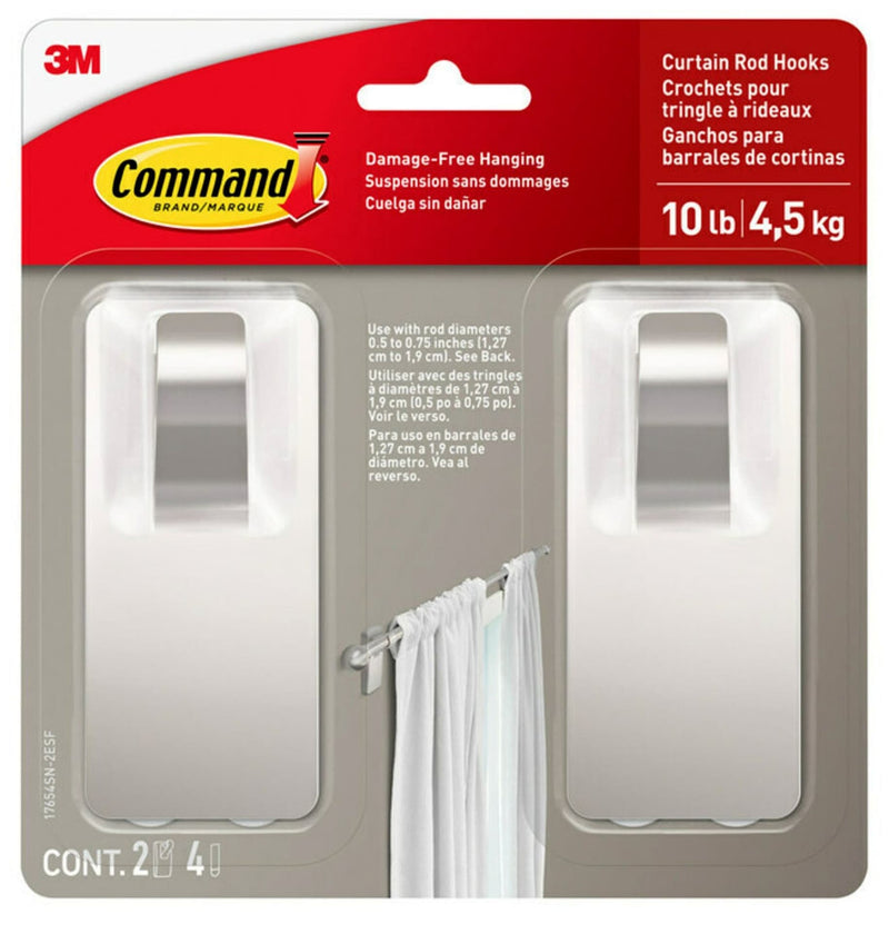 Command 2-Piece 10-lb Satin Nickel Damage Free Curtain Rod Hooks M1