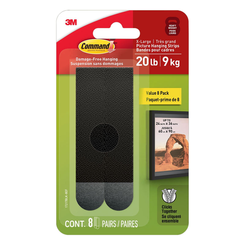Command 20-lb Black Picture Hanging Strips Value Pack, 17217BLK-8EF | 8 Pairs, X-Large Strips N8